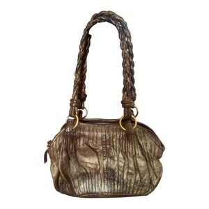 David & Scotti Womens Gold Metallic Leather Y2k Style Purse Handbag Medium